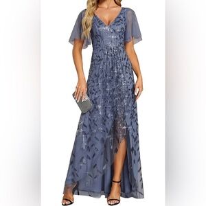 Ever Pretty Dusty Navy Sequin Evening Dress Size 8